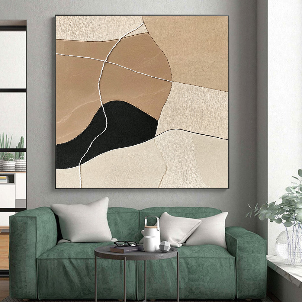 Beige Leather Patchwork Abstract Painting GER853