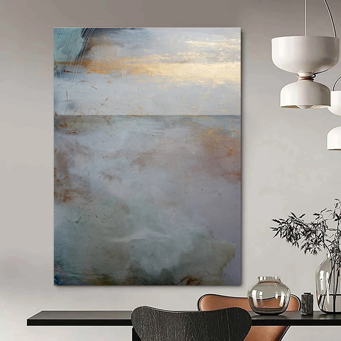 Coastal Abstract with Gold and Soft Tones Painting ADGE173