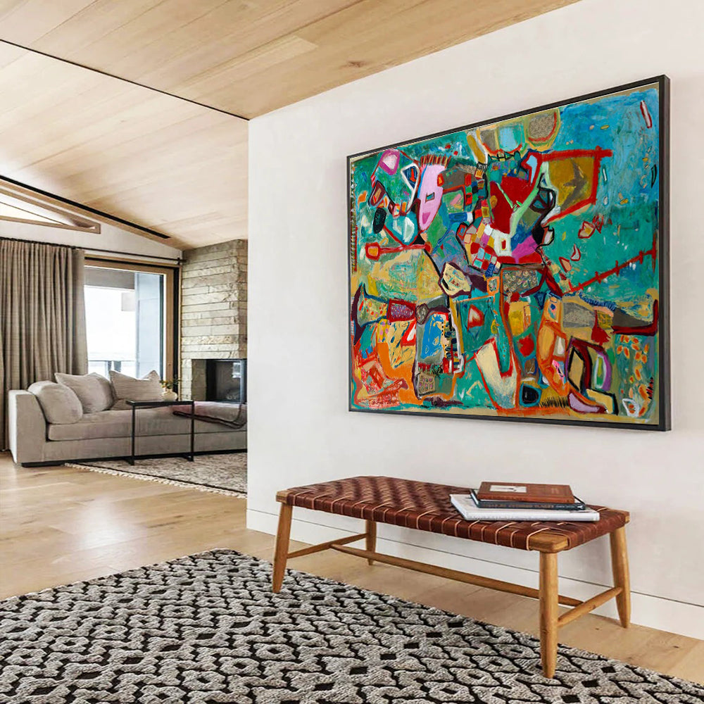 Colorful Geometric Abstract Painting with Mixed Bright Hues THY233