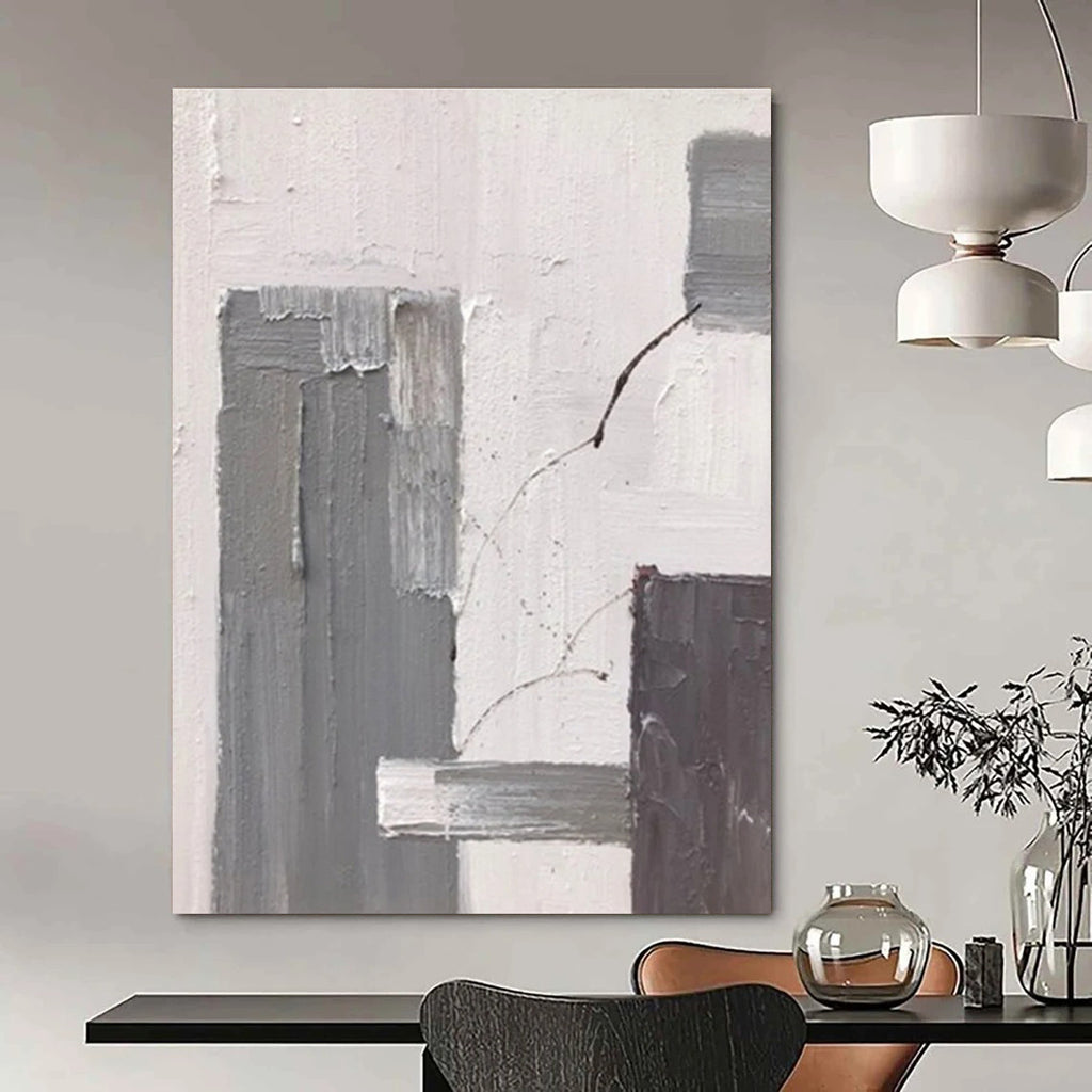 Gray and White Textured Abstract Painting with Subtle Shapes ADGE396