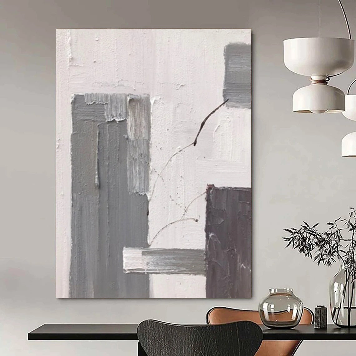 Gray and White Textured Abstract Painting with Subtle Shapes ADGE396