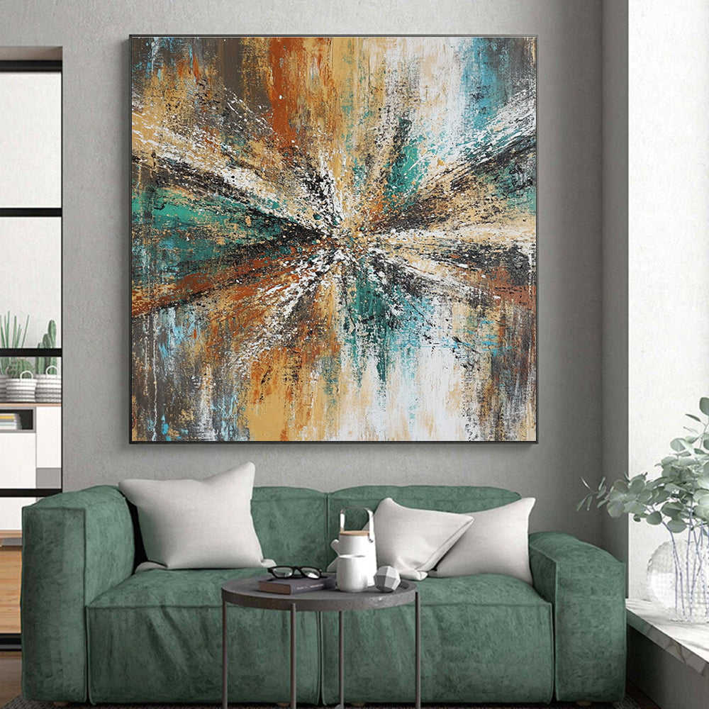 Colorful Burst Abstract Painting with Radiating Textures GER818