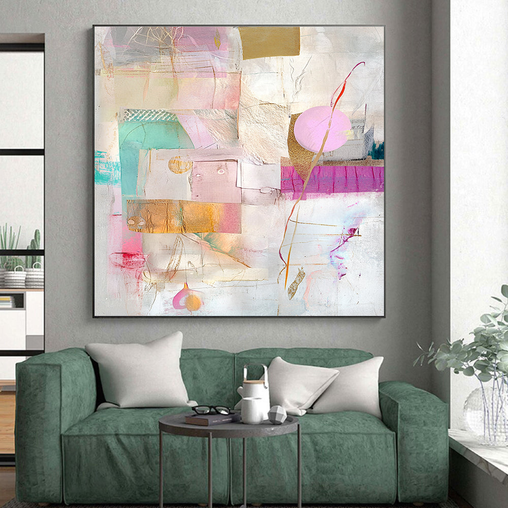Delicate Mixed Media Abstract Collage with Pastel Tones GER206