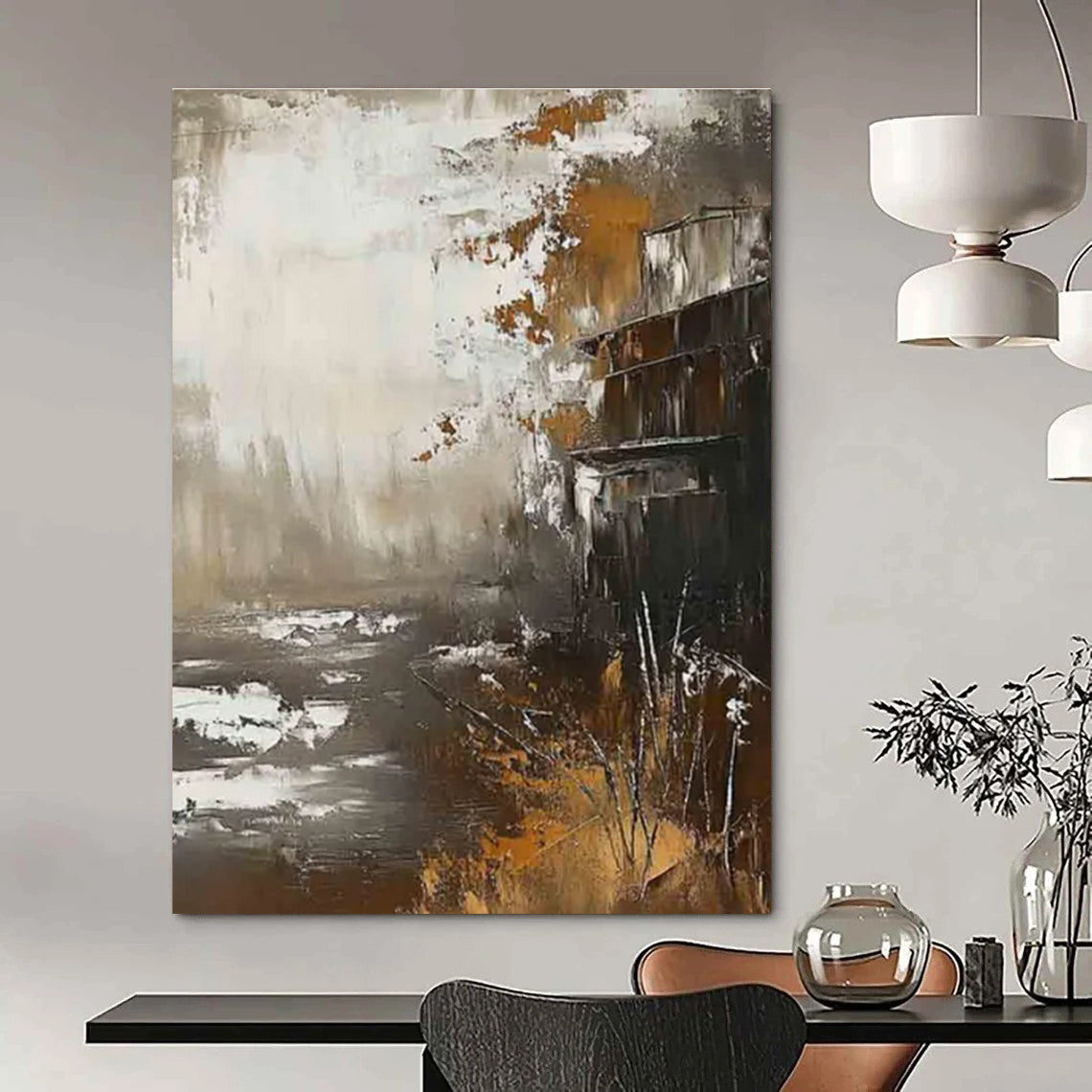Riverbank Abstract Painting with Muted Tones ADGE485