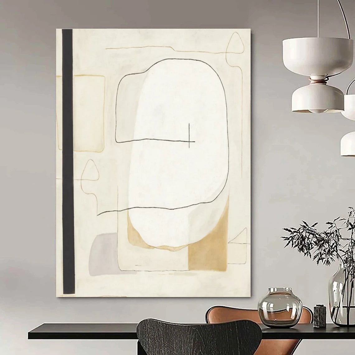Beige Grey Minimalist Abstract Painting ADGE025