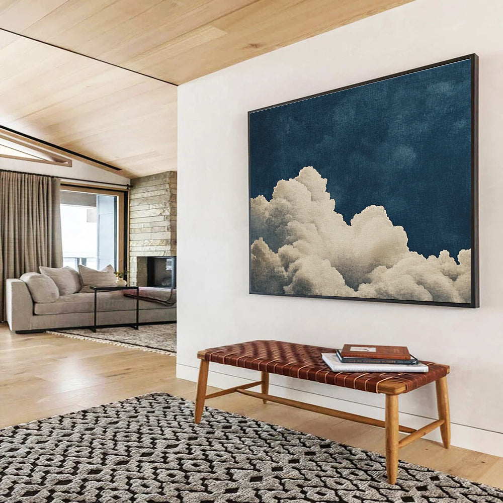 Cloud - Themed Abstract Painting with Navy and White DYP114