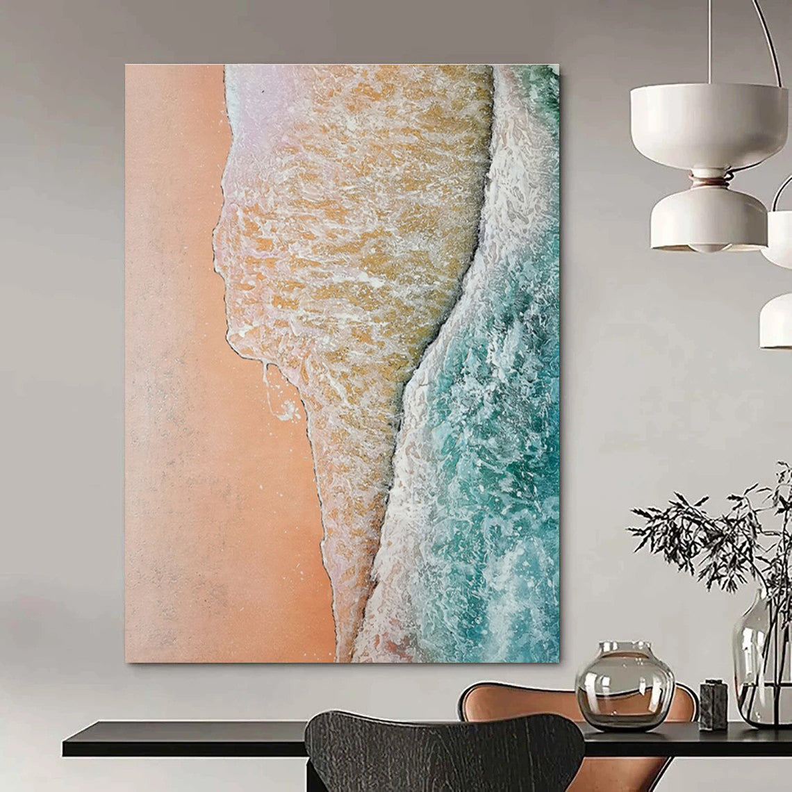 Peach Blue Green Aerial Abstract Painting ADGE044