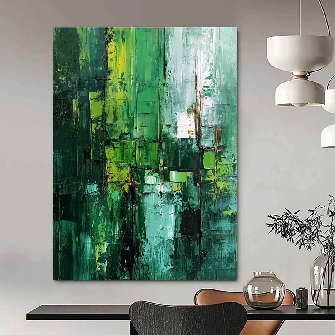 Green Yellow Blue Textured Abstract Painting ADGE012