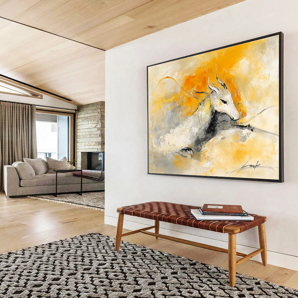 Mythical Creature Abstract Painting with Yellow and Gray DYP499