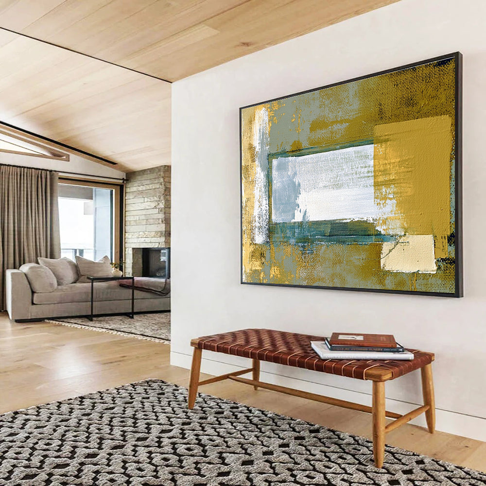 Gold Gray Abstract - Geometric Textured Abstract Painting DYP017