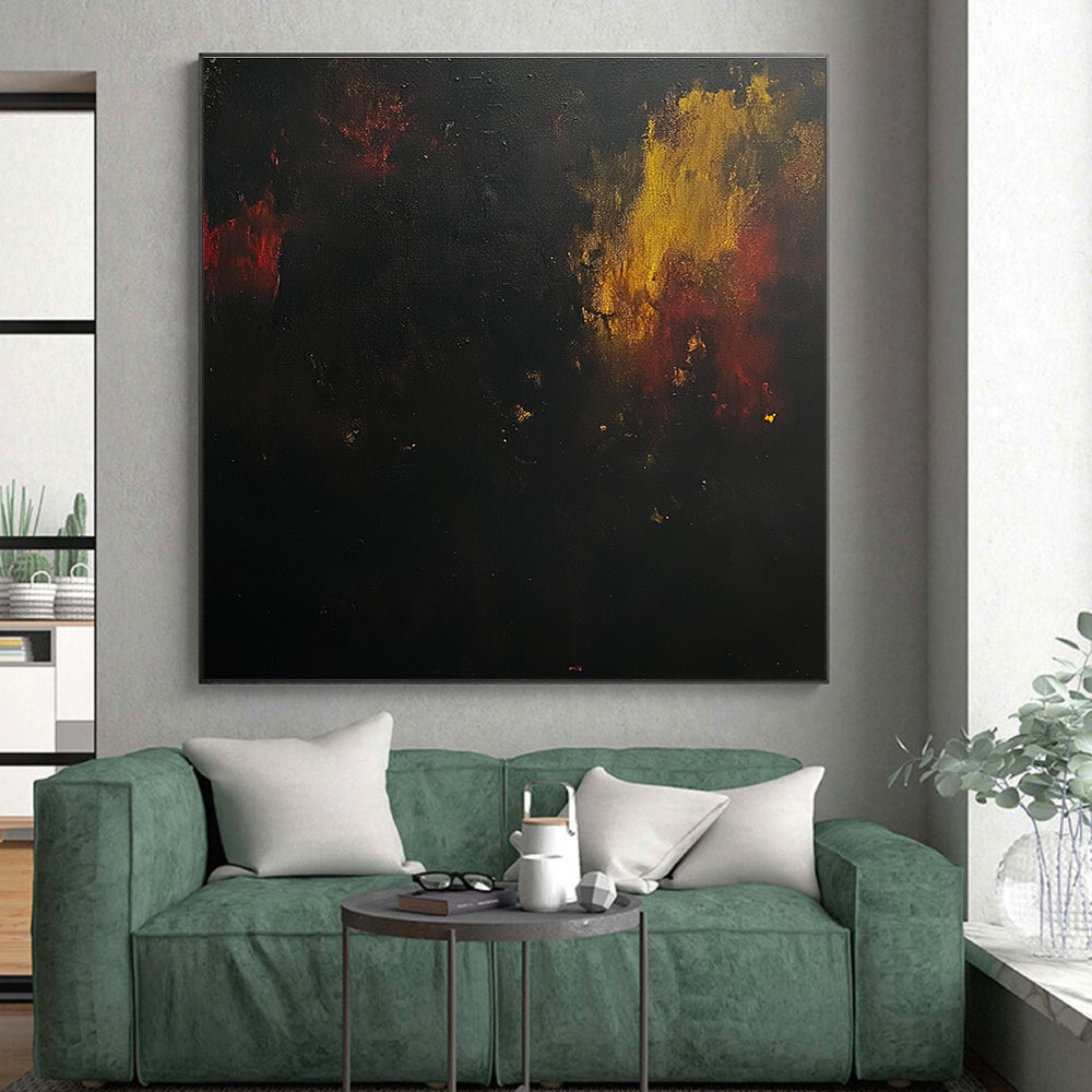 Dark Abstract Painting with Fiery Hues GER438