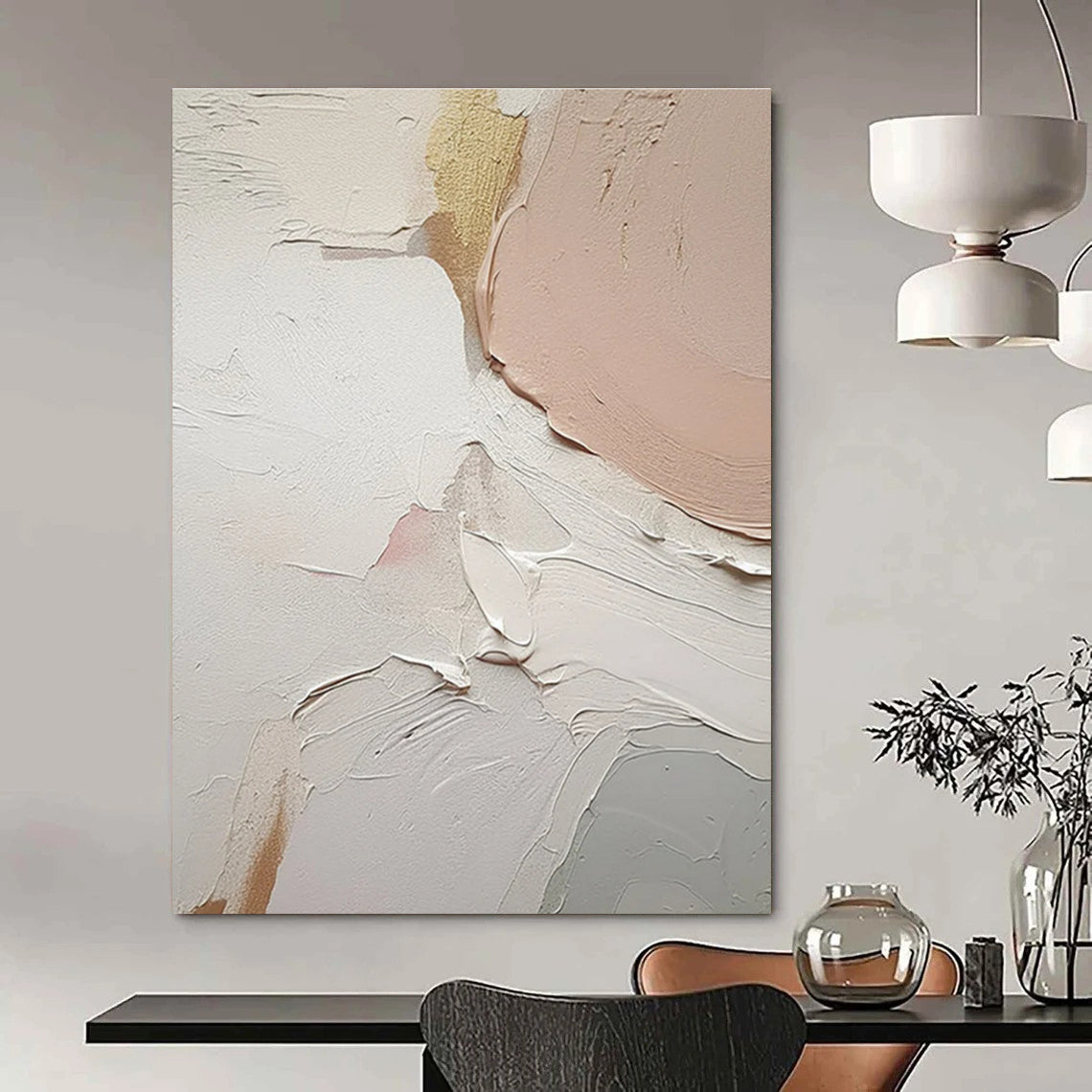 Soft Pastel Impasto Abstract Painting with Gold Accents ADGE451