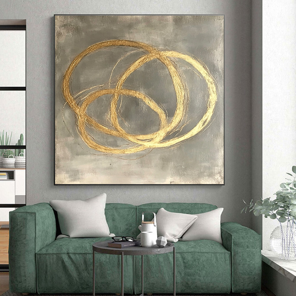 Golden Circles Abstract Painting on Gray Background GER270