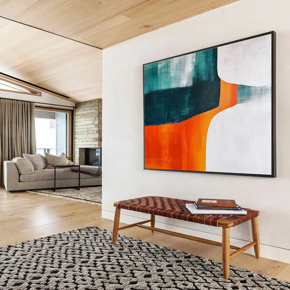 Teal Orange and White Abstract Painting with Bold Color Blocks DYP408