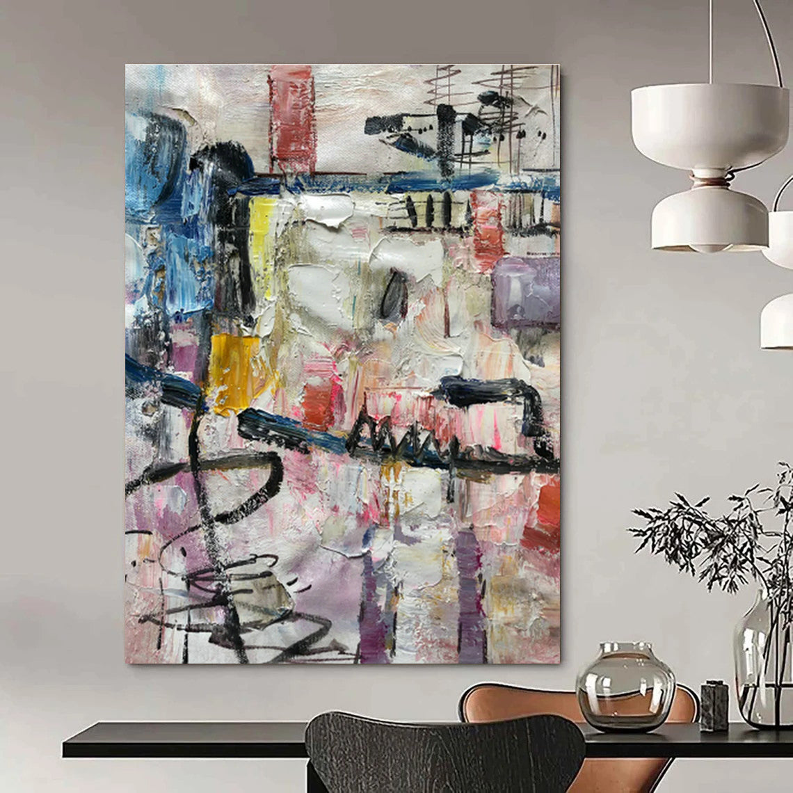 Extra-Large Handmade Abstract Painting for Dining Room & Entryway DLZ1301