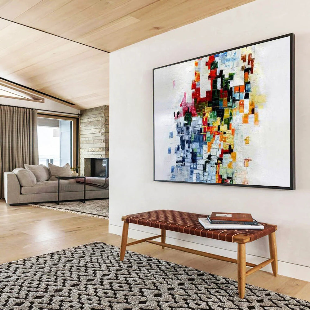 Colorful Mosaic - Style Abstract Painting with Diverse Square Hues THY288