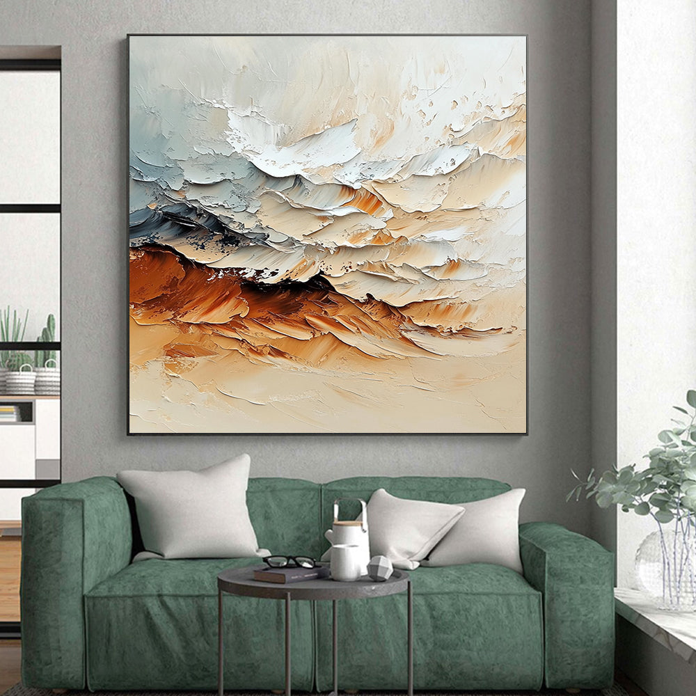 Beige and Brown Abstract Painting with Textured Waves GER477