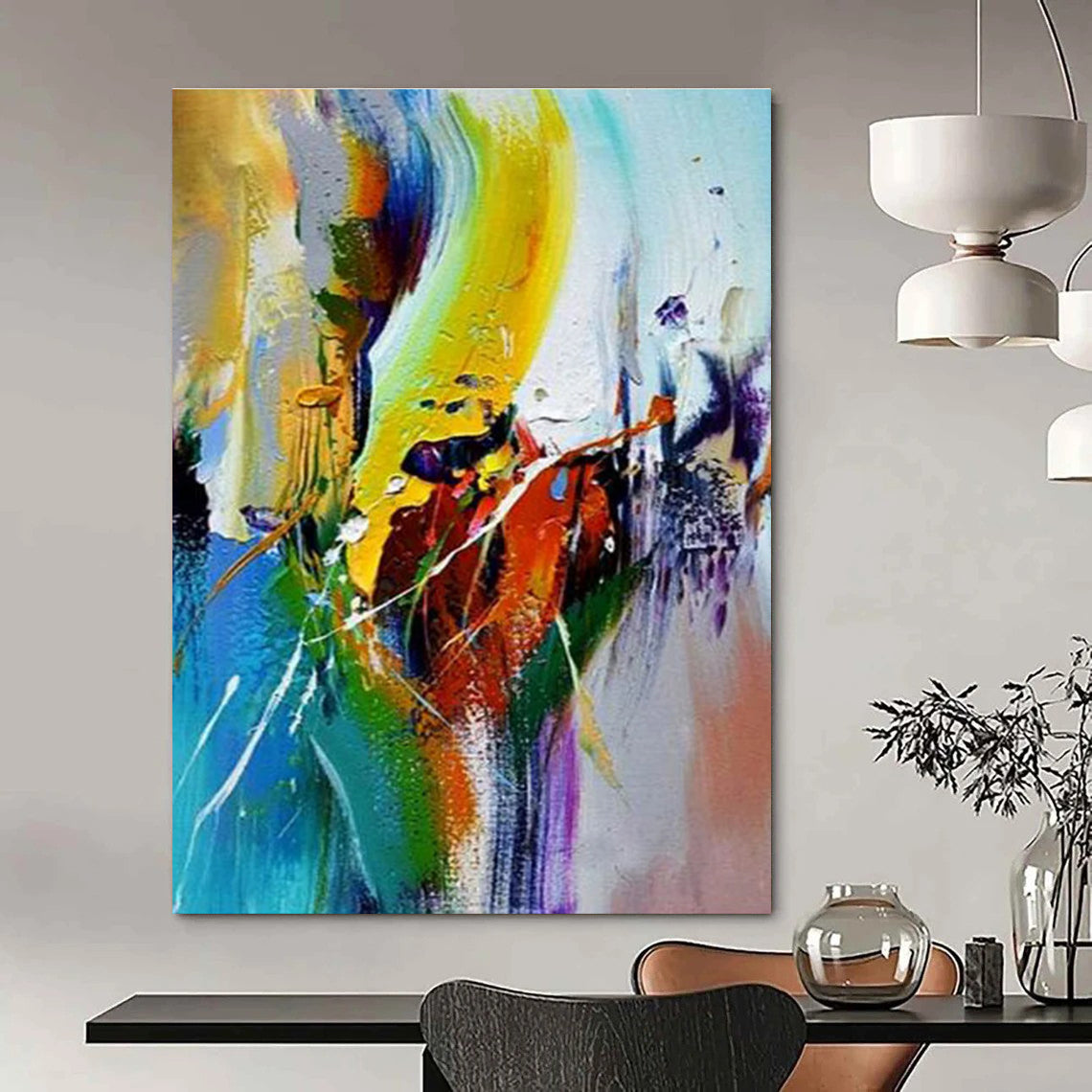 Colorful Dynamic Abstract Painting with Energetic Brushstrokes ADGE408