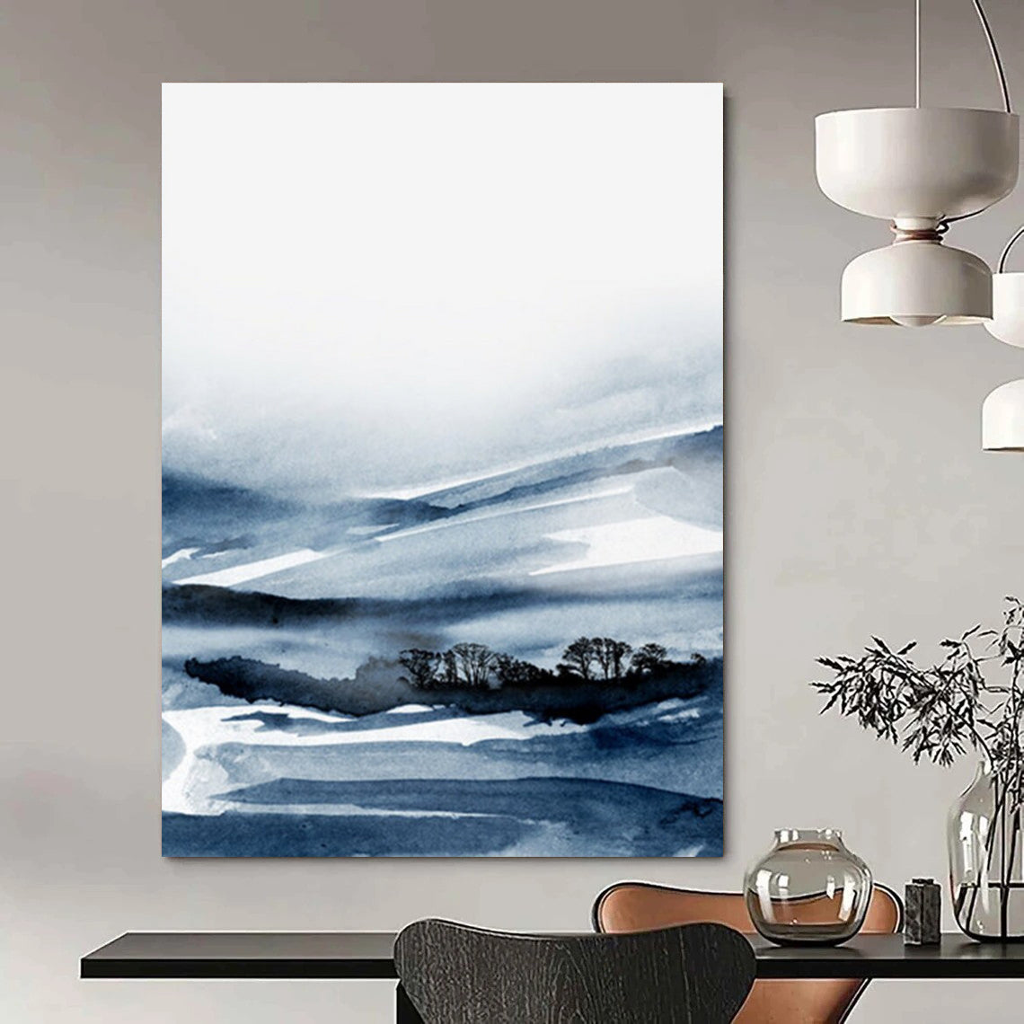 Blue Ink Valley Scene Abstract Painting ADGE231