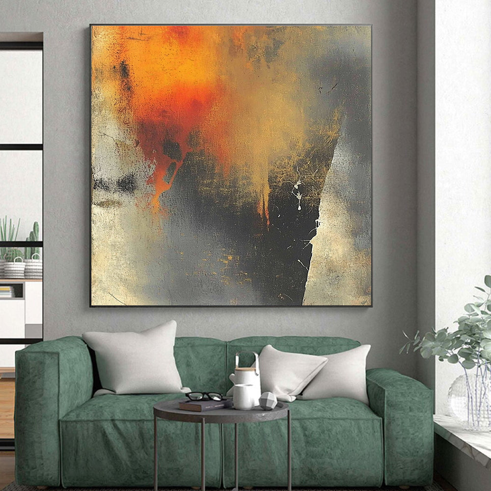 Orange Gray Textured Abstract Painting with Evocative Layers GER807
