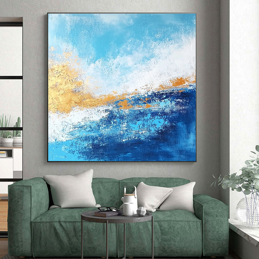 Blue and Gold Abstract Painting with Coastal Rhythms GER384