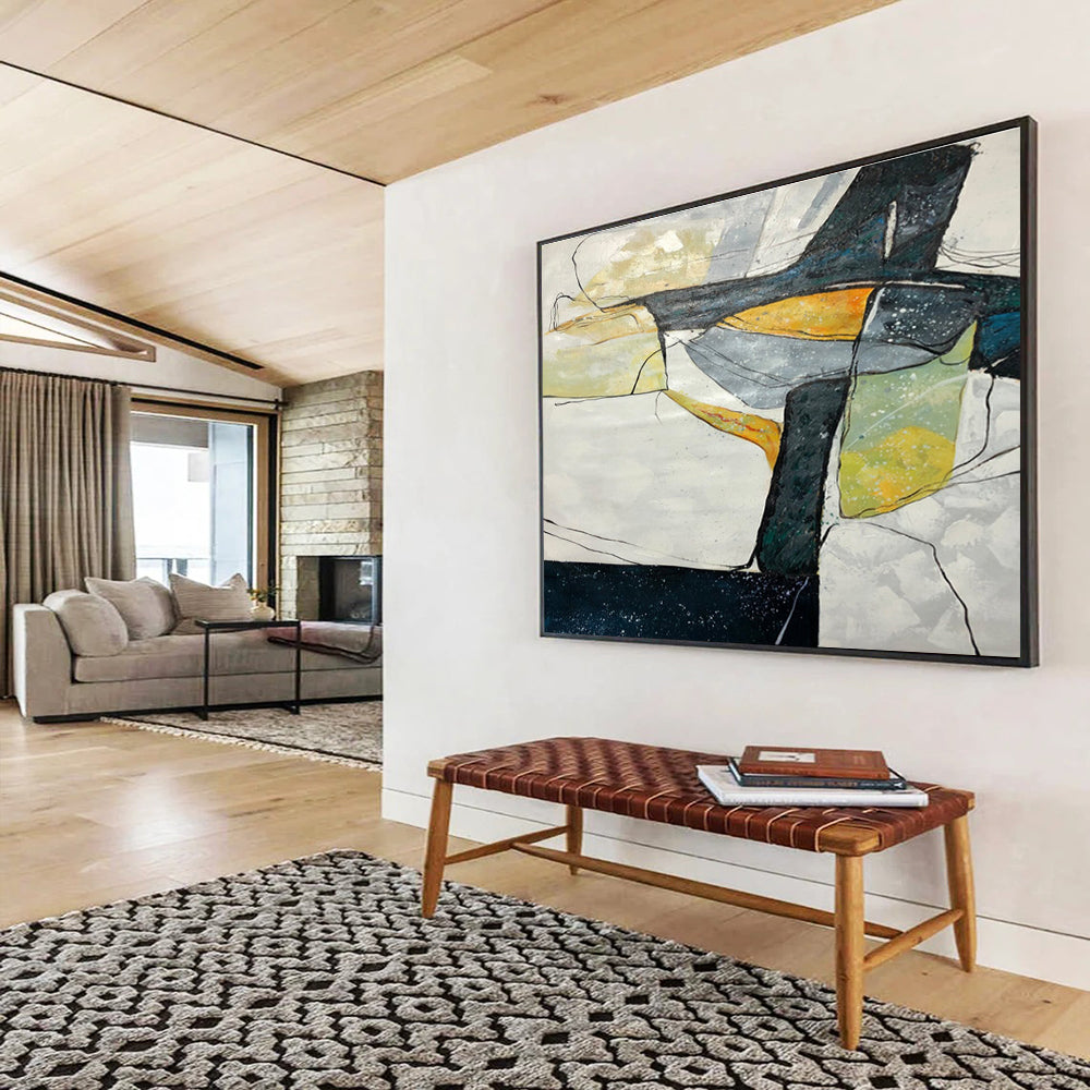 Black Yellow Geometric Abstract Painting THY037