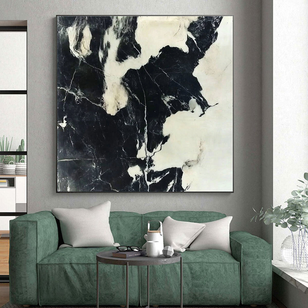 Black and White Marble - Inspired Abstract Painting with Veined Patterns GER007