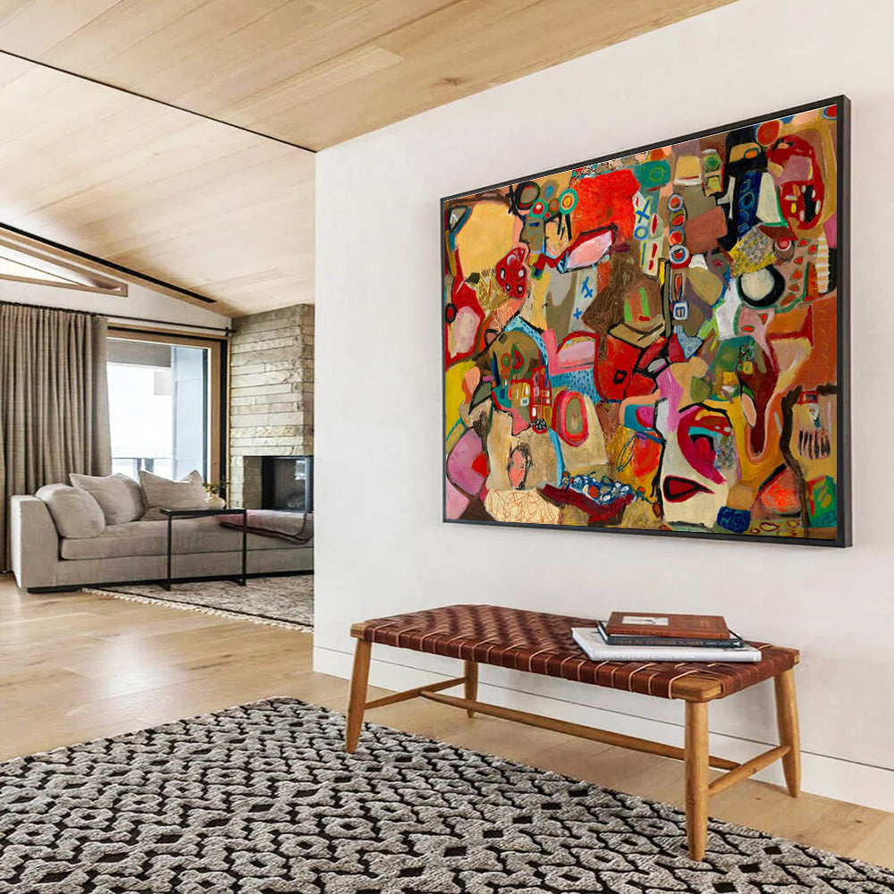 Colorful Abstract Collage Painting with Mixed Shapes and Hues THY240