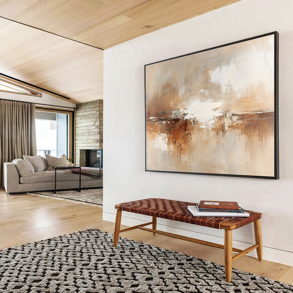 Brown and White Abstract Painting with Textured Brushstrokes DYP172