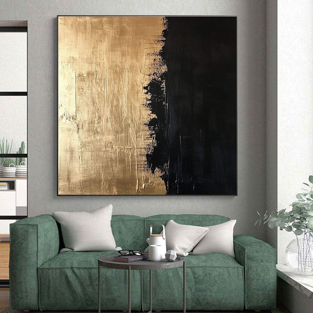 Gold and Black Abstract Painting with Textured Contrast GER130