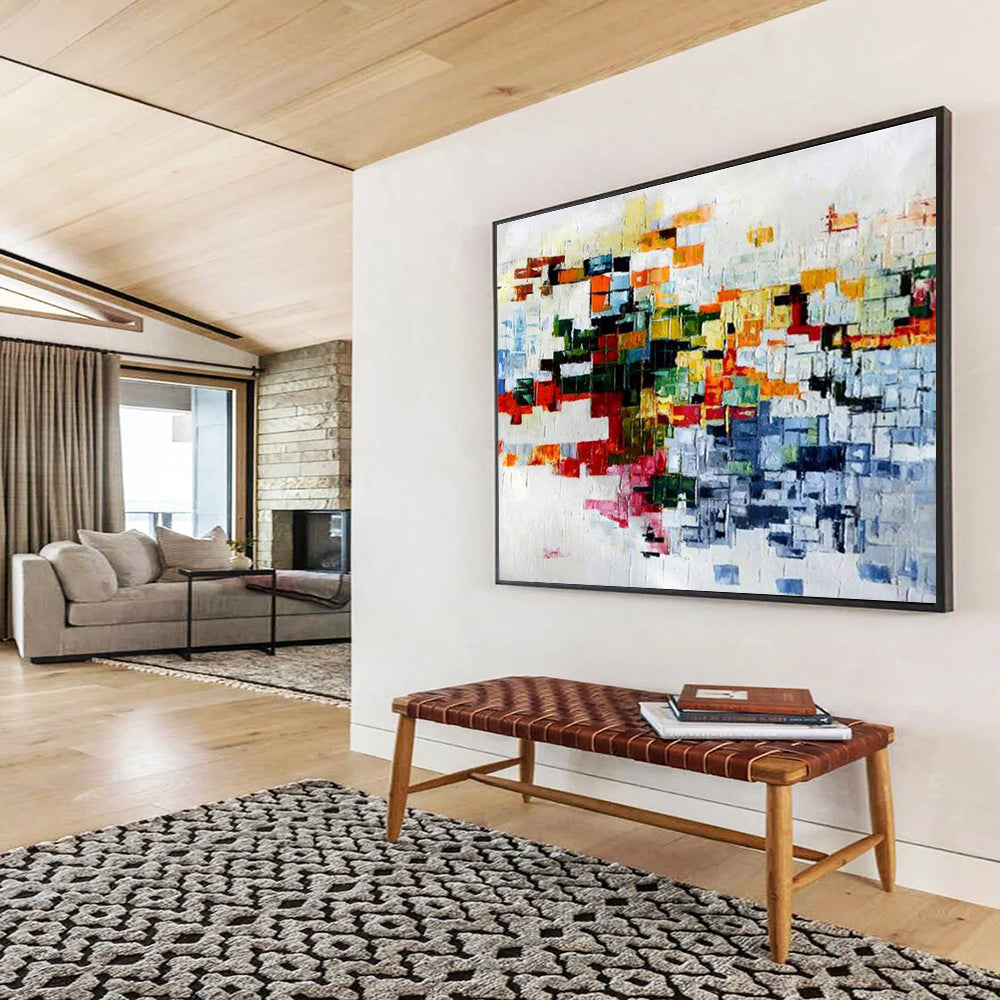 Colorful Pixel - Like Abstract Painting with Patchwork Shades THY286