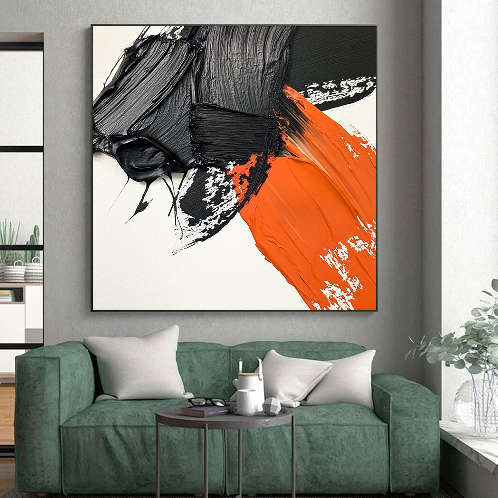 Black Orange White Abstract Painting with Thick Textures GER048