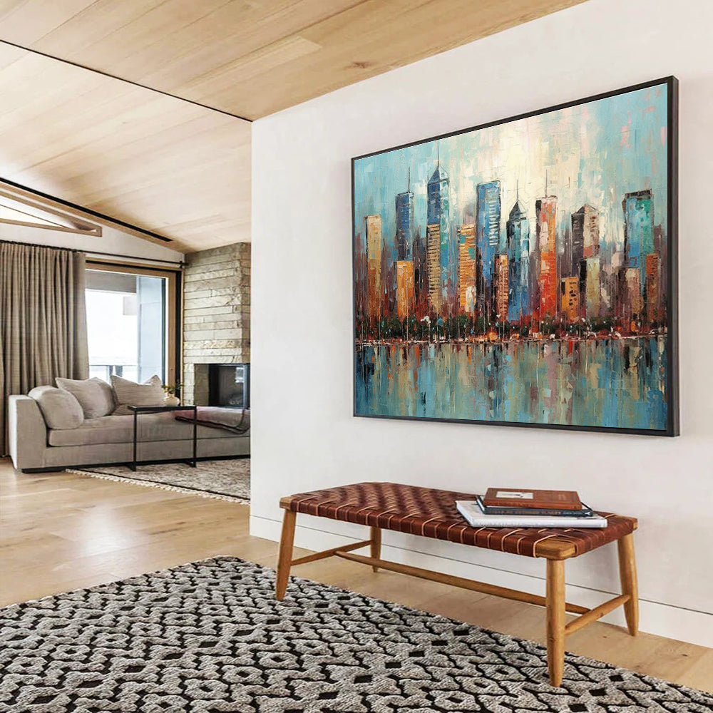 Blue Orange Cityscape Abstract Painting THY076