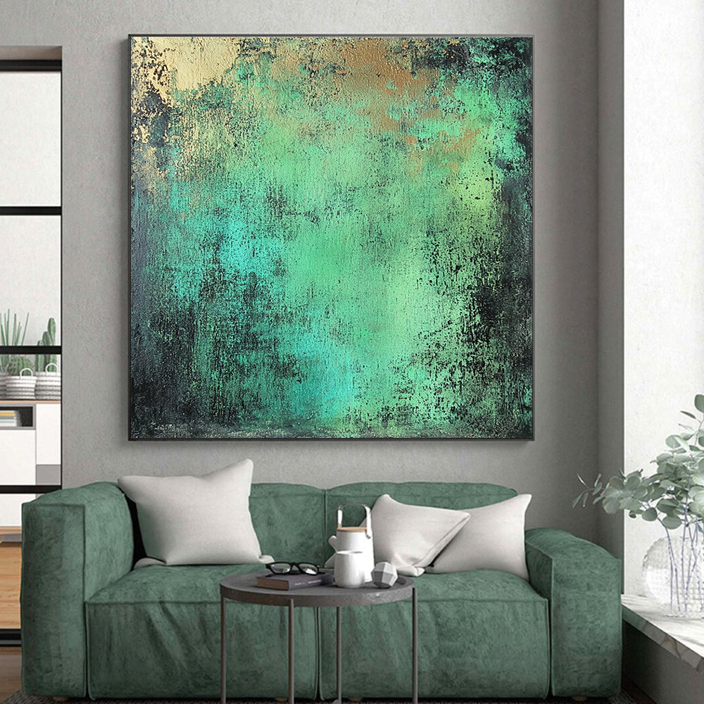 Green Blue and Gold Abstract Painting with Rustic Textures GER039