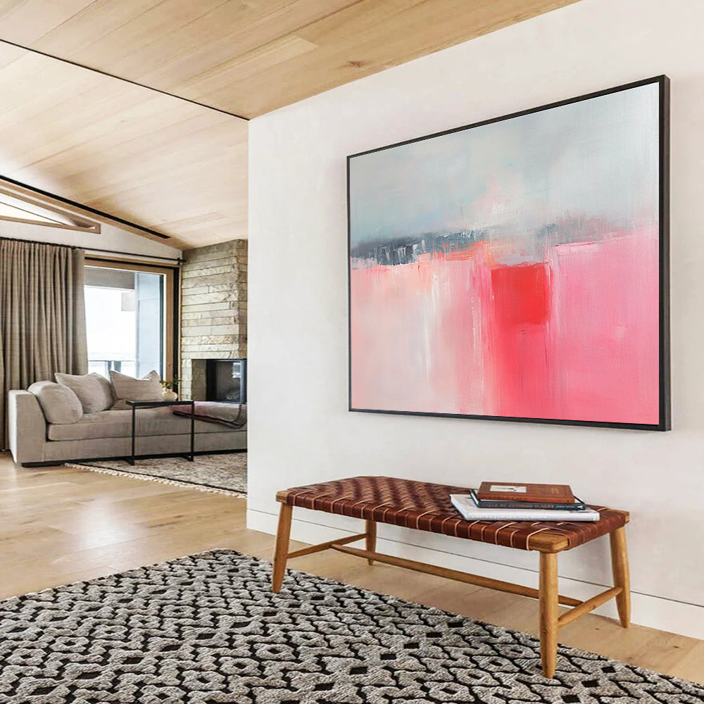 Subtle Landscape Abstract Painting with Pink and Gray DYP416