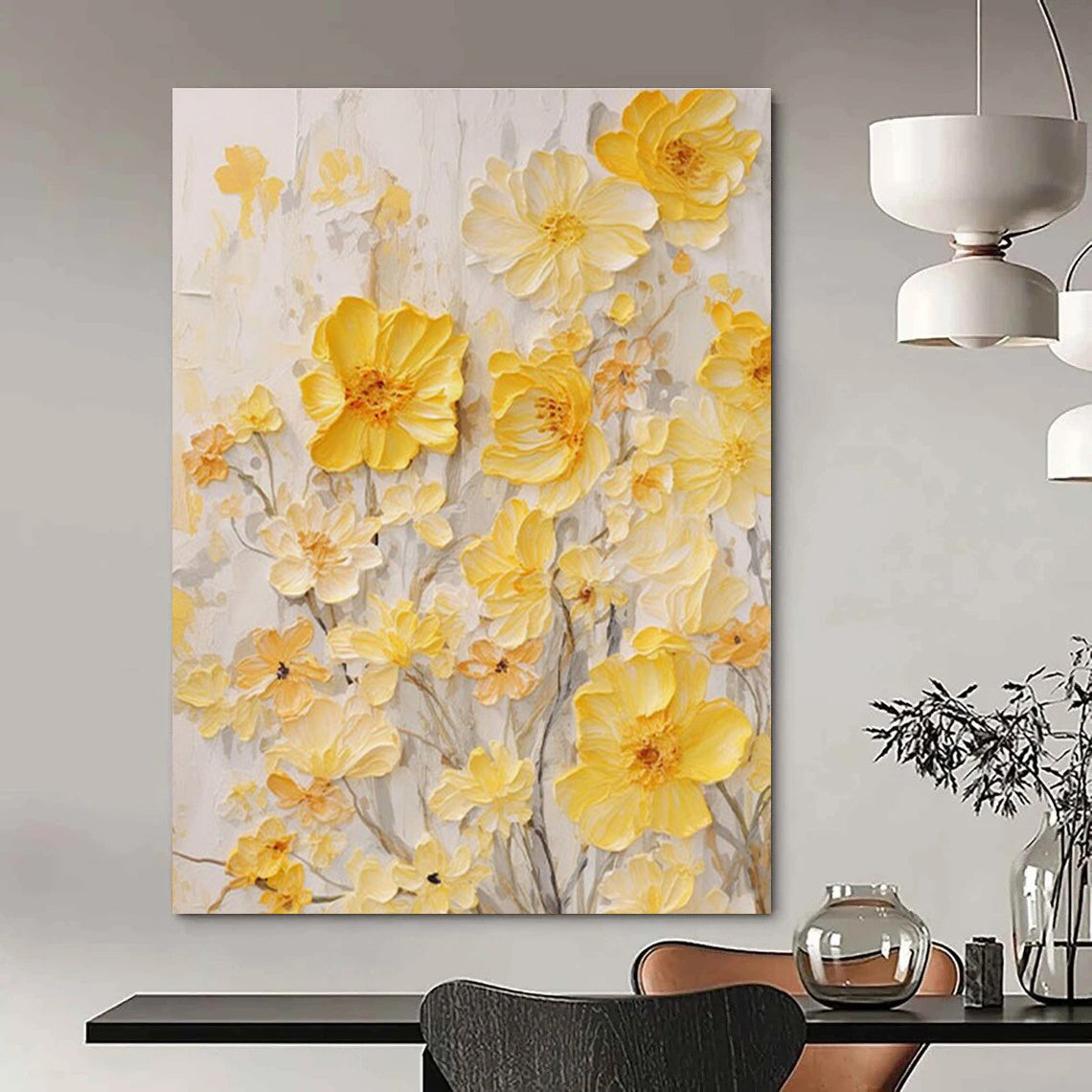 Yellow Flower Relief Abstract Painting with Textured Petals ADGE289