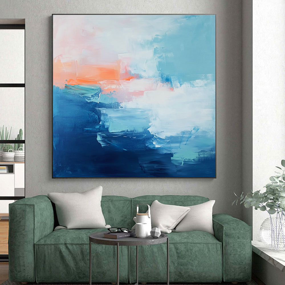 Blue Orange Abstract Painting with Layered Hues GER813
