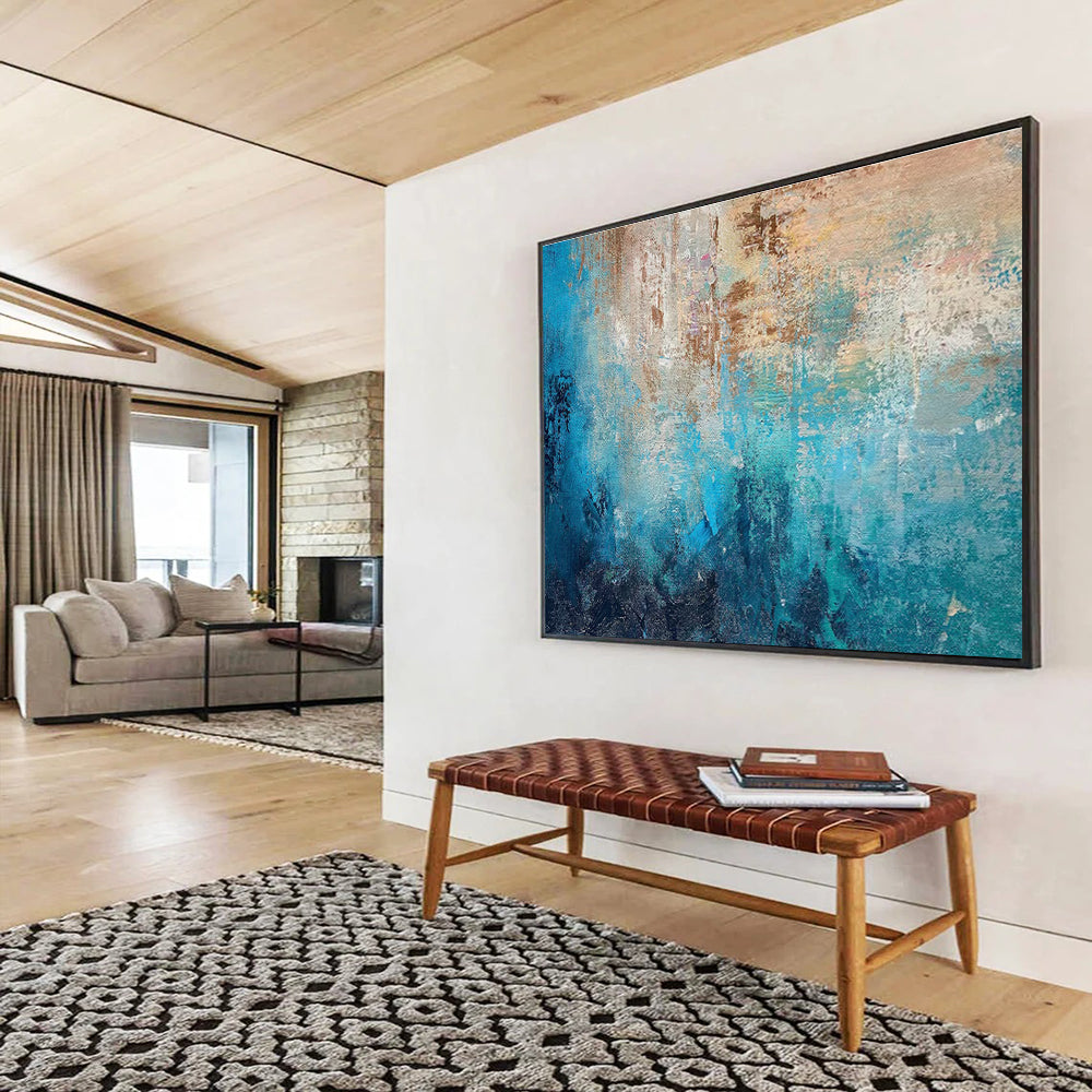 Blue Brown Abstract Painting with Coastal, Calming Vibes THY374