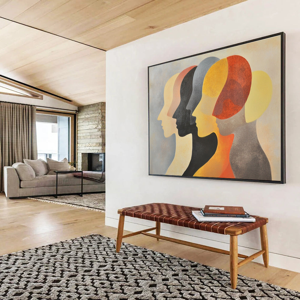 Multi - Colored Abstract Painting of Overlapping Heads DYP139