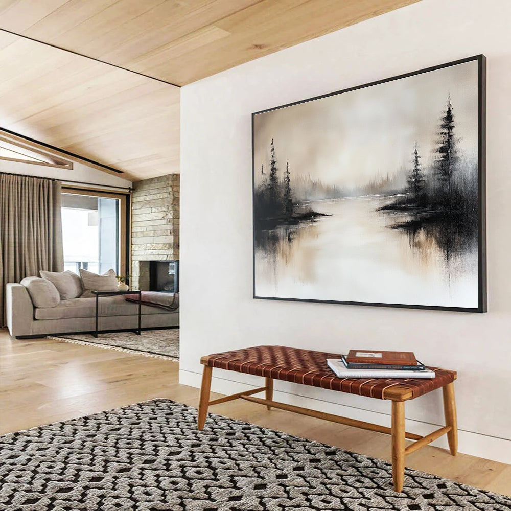 Misty Landscape Abstract Painting with Soft Grays and Browns DYP213