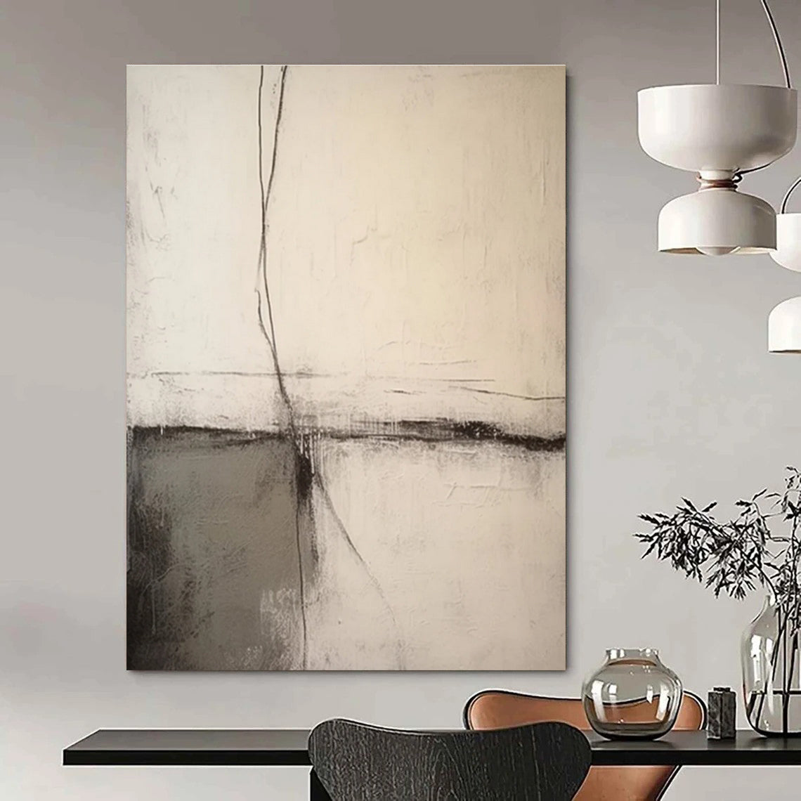 Black and White Minimalist Line Abstract Painting ADGE370