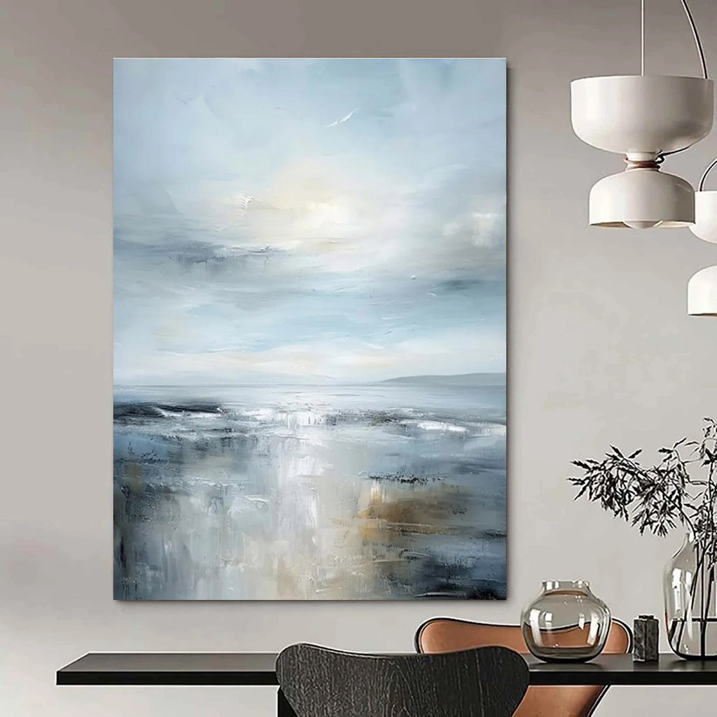 Light Blue and Gray Sea - themed Abstract Painting for Serene Spaces ADGE059