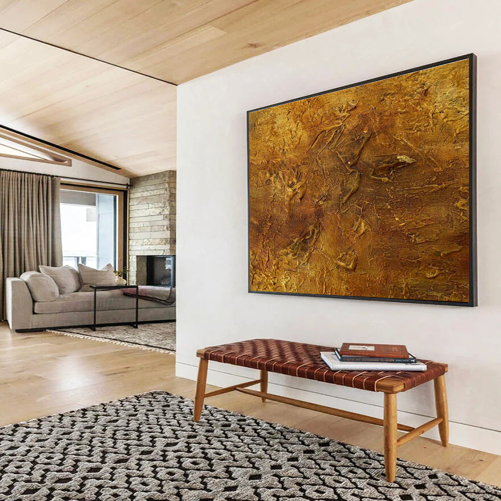 Golden Textured Abstract Painting with Rich Metallic Hues THY333