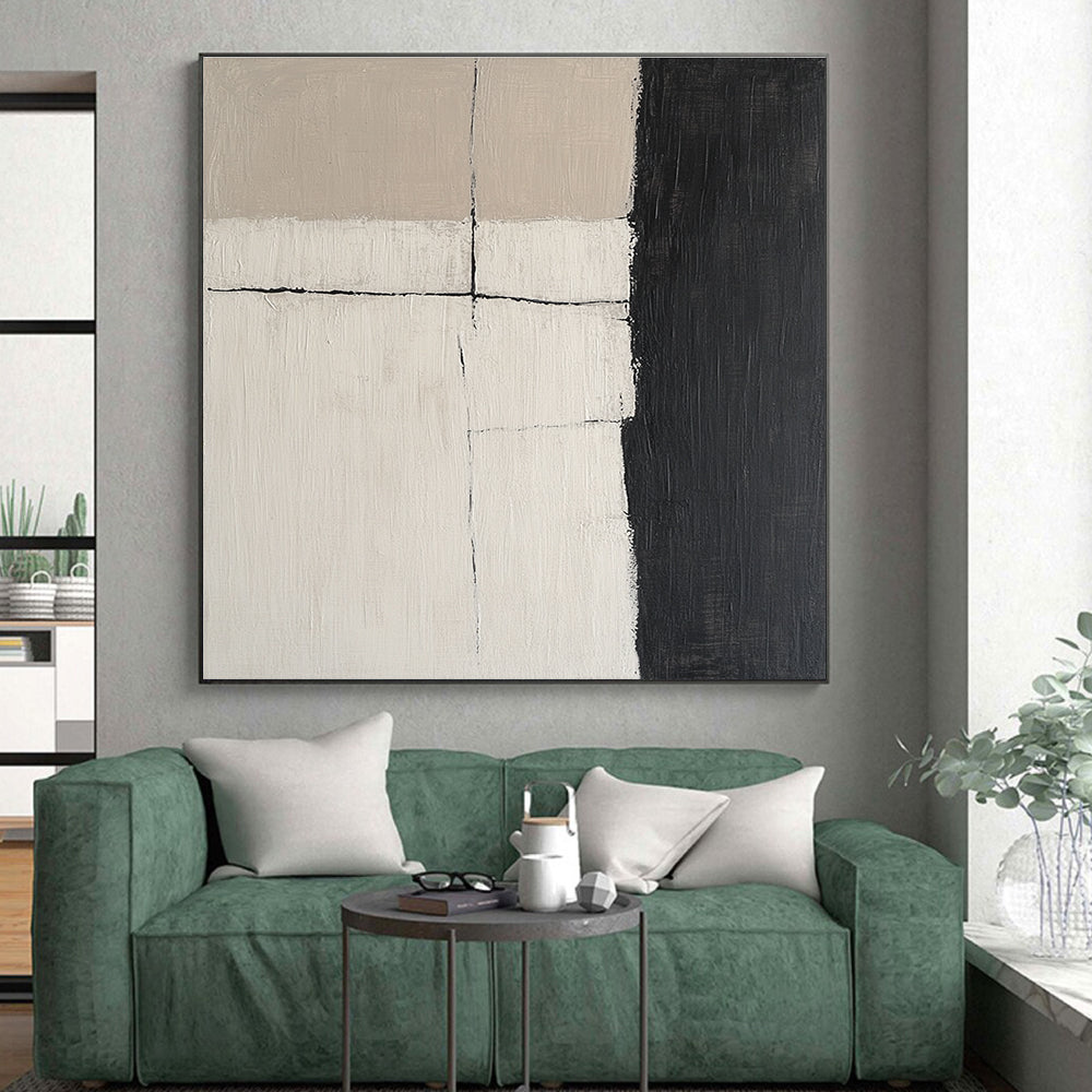 Beige Black Grid Abstract Painting GER847