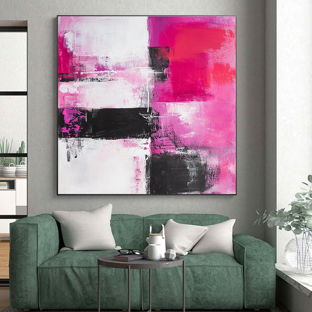 Pink Black Abstract Painting with Bold Contrasts GER537