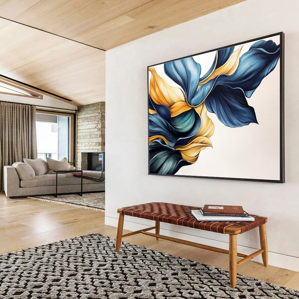 Blue and Yellow Abstract Petals Painting with Intricate Details DYP579
