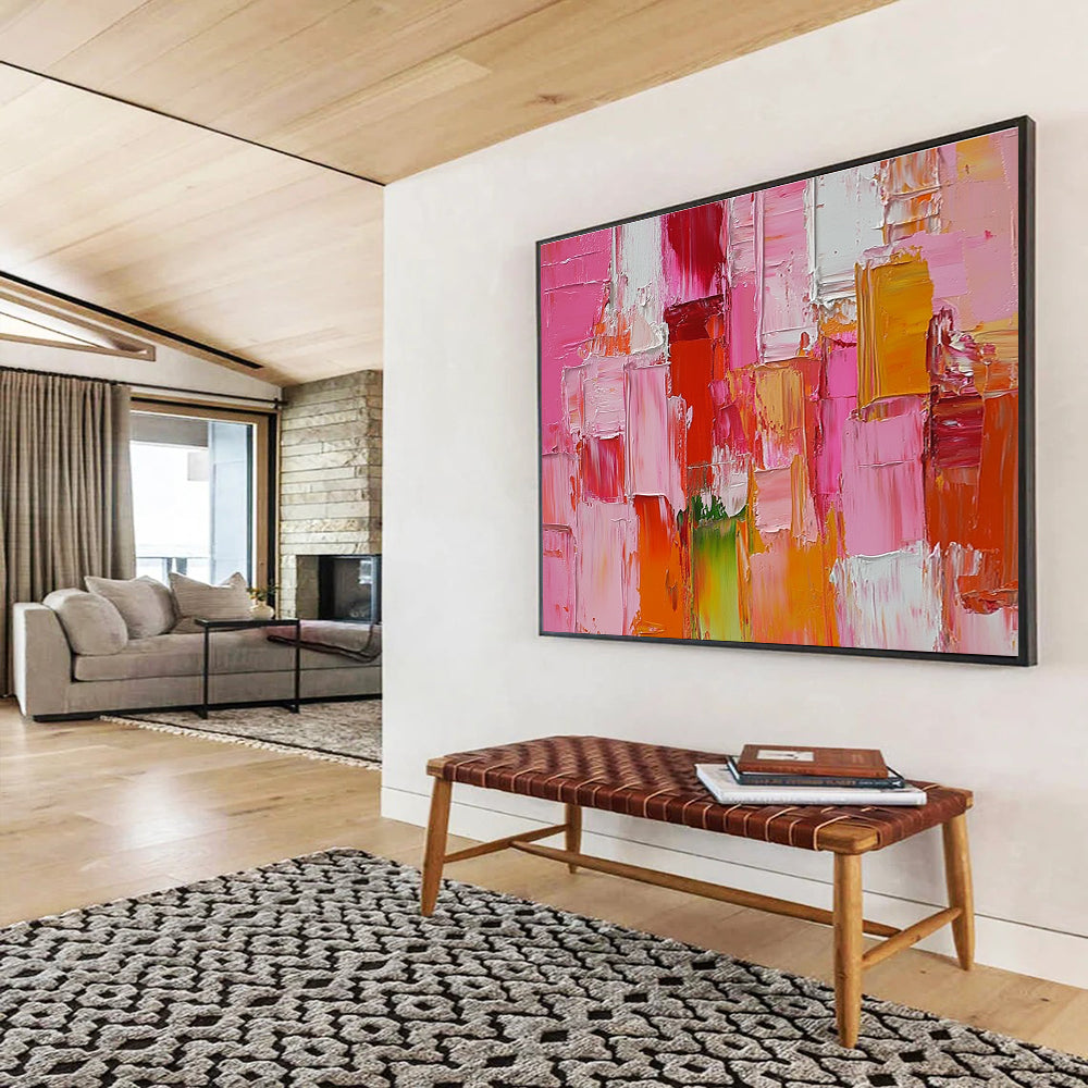 Colorful Block Abstract Painting with Pink and Orange Tones DYP271
