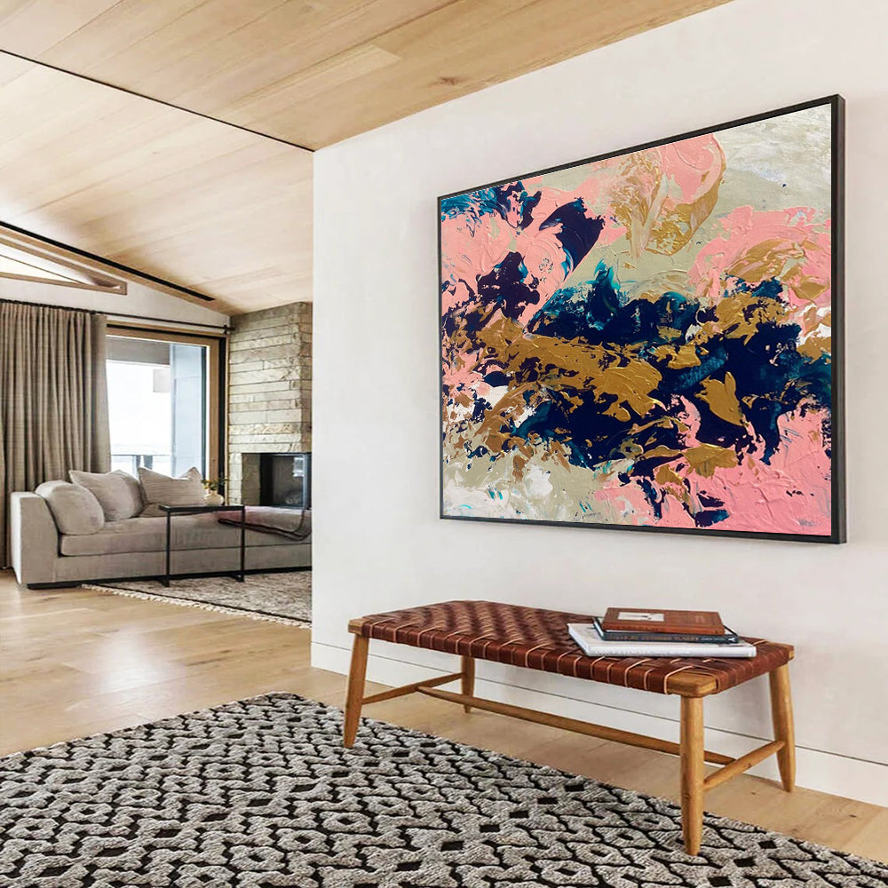 Pink Gold Navy Abstract Painting with Elegant, Feminine Vibes THY384