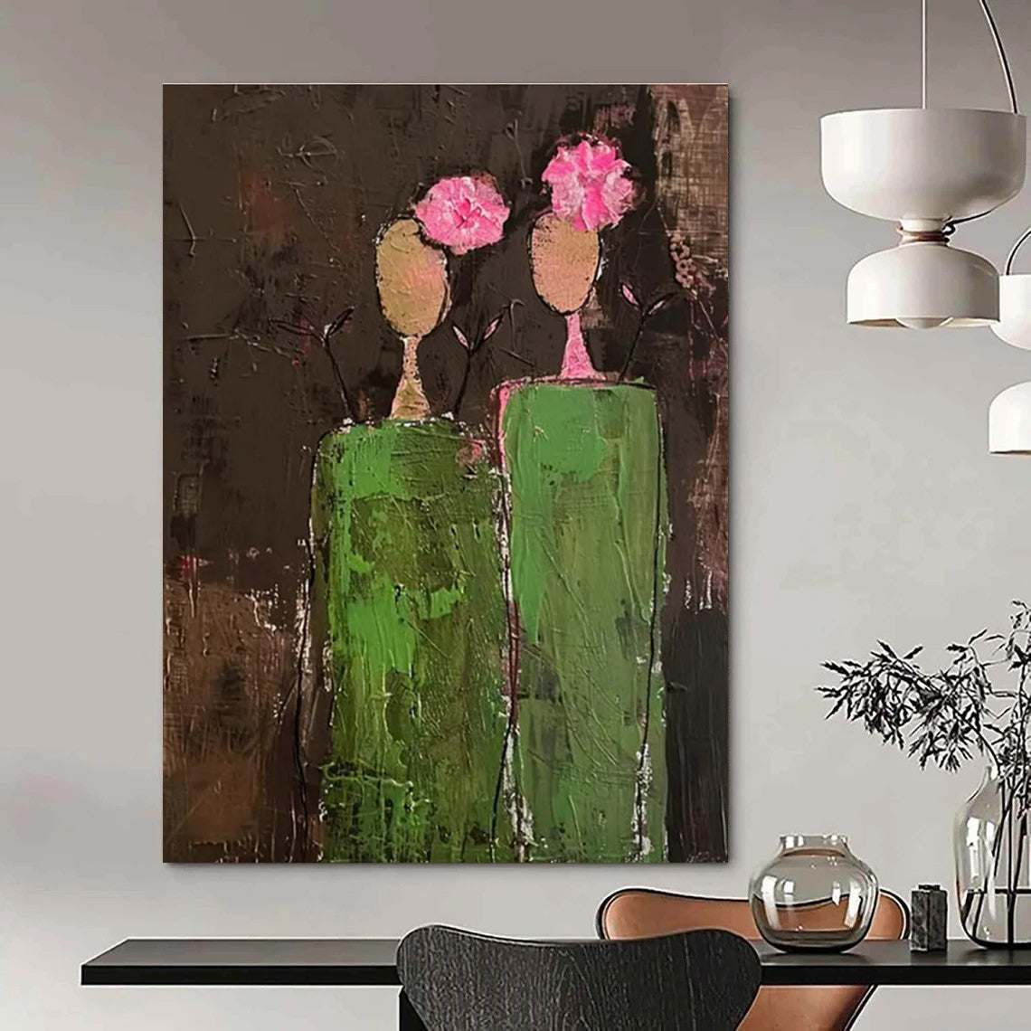 Green and Pink Flower - Head Figures Abstract Painting ADGE080