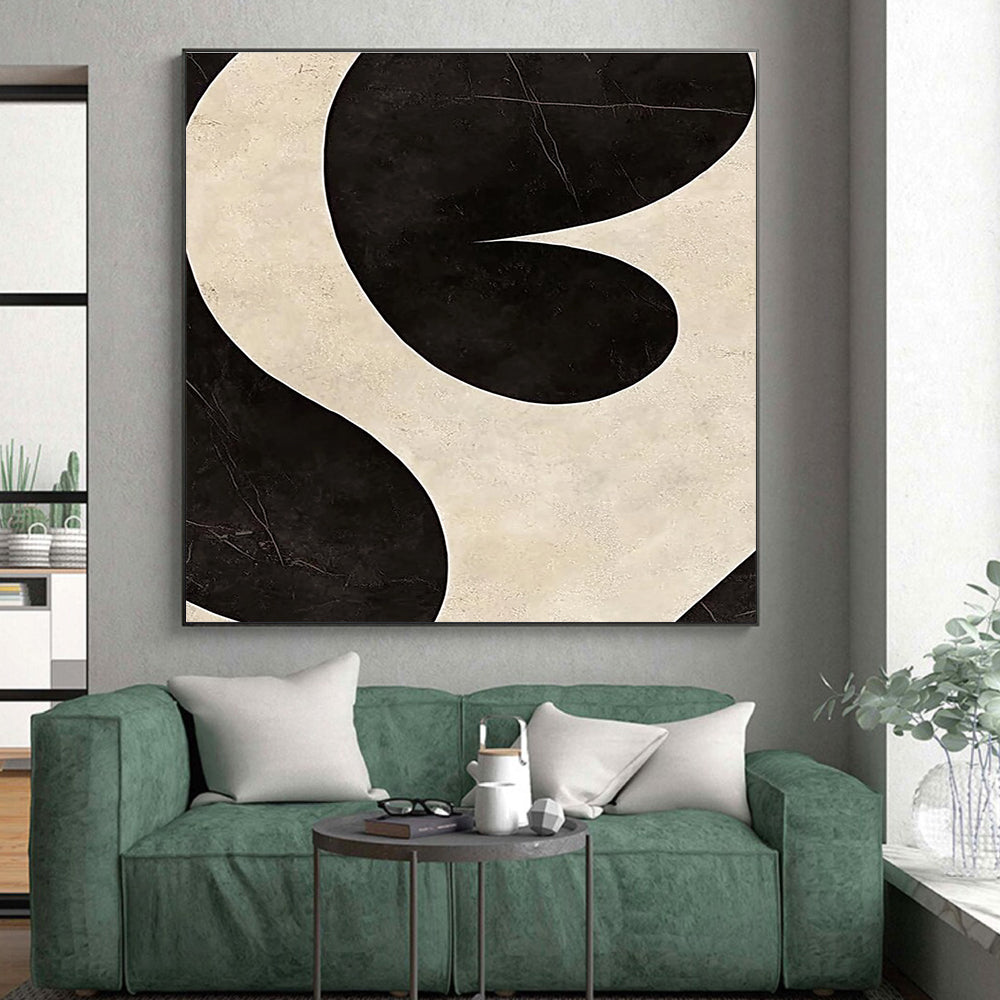 Black and White Curved Abstract Painting with Bold Shapes GER065